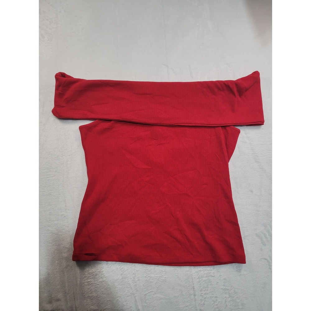 NWT Banana Republic Off Shoulder Top Womens L Red‎ Ribbed Bardot Blouse